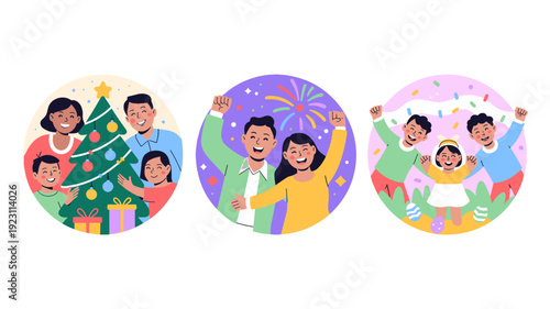 Festive illustration showcasing a family celebrating.