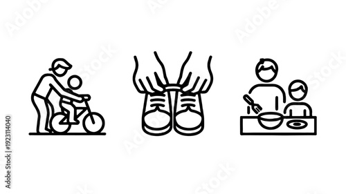 Icons representing various activities associated with parenting and childhood.