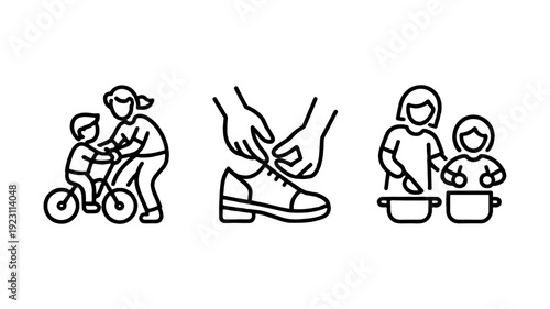 Daily activities line art illustrations.