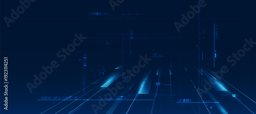 Cyber Digital Background, Blue Line Futuristic Technology Innovation Event Poster