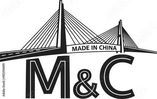 Stylish Black and White Logo Design Featuring Bridge and Letters M&C for Creative Branding
