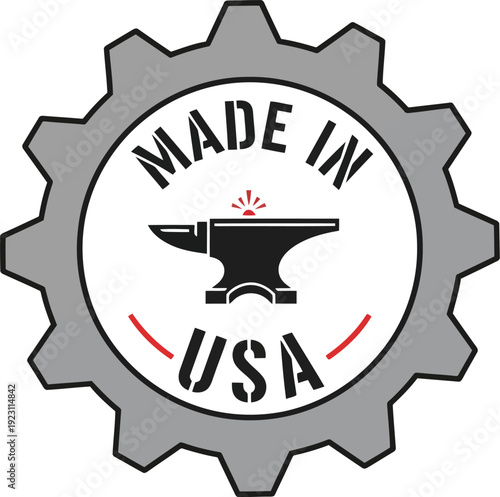 Authentic Made in USA Vintage Style Graphic Featuring Anvil and Gear Design
