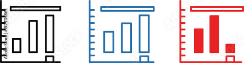 Business analytics bar chart outline icons in multiple colors representing financial statistics data reporting dashboard analysis and corporate growth visualization concepts