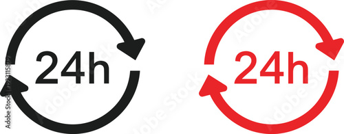 24 hours service icon set with circular arrows representing nonstop support availability delivery schedule and business operation time concepts