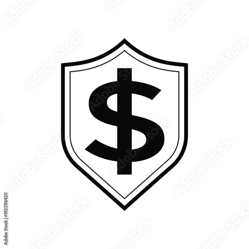 Minimalist Shield Icon with Dollar Sign Symbolizing Financial Security, Investment Protection, Secure Banking, and Wealth Insurance Concept Isolated on White Background
