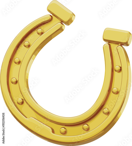 Golden Horseshoe with Nails and Two Rectangular Ends yellow metal