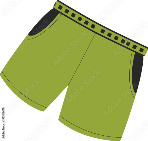 Green shorts with black accents and a drawstring waistband