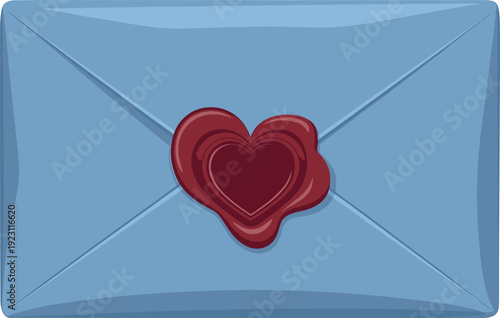 Light blue envelope with a red heart-shaped wax seal in the center