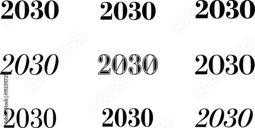 2030 typography number style collection with modern font variations representing future year concept branding headline text and graphic design elements