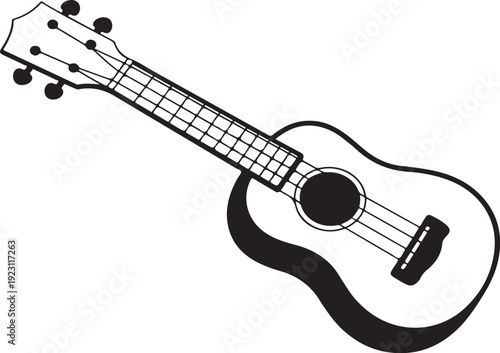 Black and white line of a ukulele on a white background musical instrument string instrument
