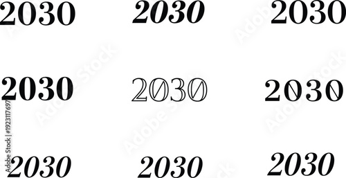 2030 typography text style collection with modern number design variations representing future year concept branding headline and graphic design elements