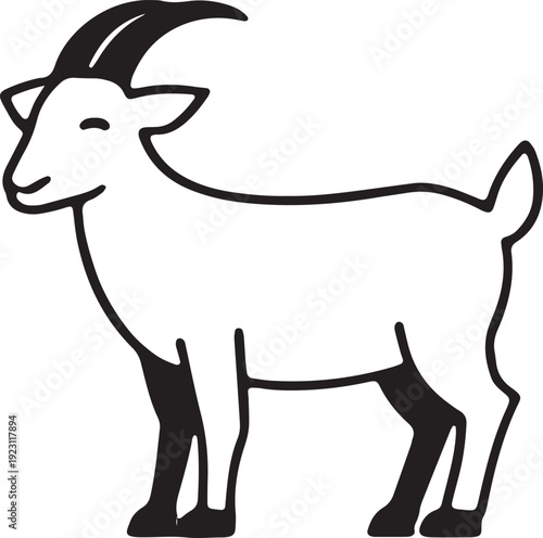 Simple black and white line of a goat standing with eyes closed animal line black and white