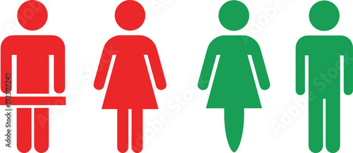 Male and female restroom user icon set in multiple colors representing gender symbols people sign public toilet navigation and interface design elements