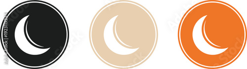 Crescent moon night mode icon set in multiple colors representing dark theme sleep time lunar symbol and modern interface design elements