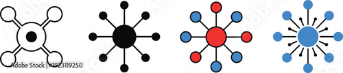 Network connection node icon set with abstract molecule structure representing data communication technology system links and digital connectivity concepts
