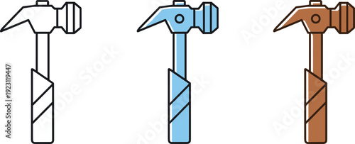 Hammer tool vector icon set in multiple colors representing construction equipment carpentry repair work hardware industry and DIY maintenance concepts