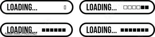 Loading progress bar vector set with percentage indicators and UI interface elements representing buffering download status and modern application loading screens
