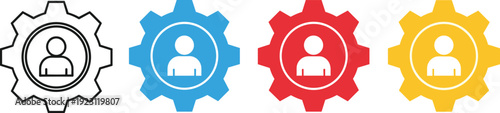 User profile gear settings vector icon set in multiple colors representing account configuration management system control and application customization concepts