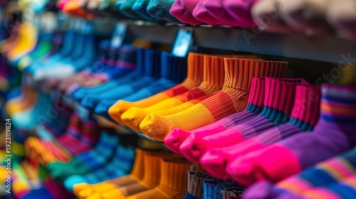 A photo of colorful socks displayed for retail
