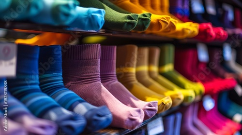 A photo of colorful socks displayed for retail