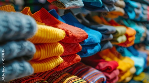 A photo of colorful socks displayed for retail
