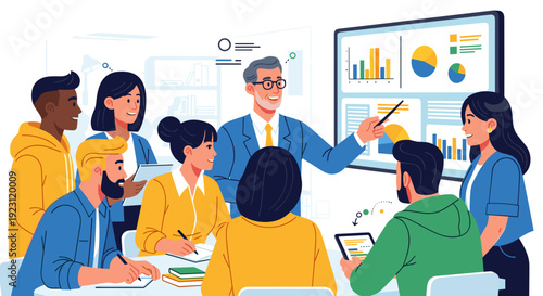 Business Team Meeting with Graphs and Charts.