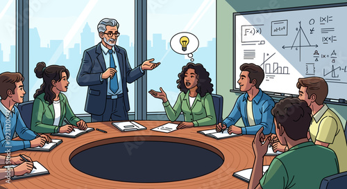 Businessman Leading Meeting with Colleagues Around Table.