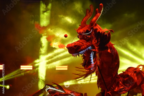 dragón, china, año nuevo, 4724, fiesta, fuego 
