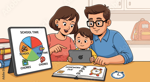 Family Using Digital Tablet Together at Home.