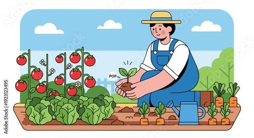 Farmer Planting Tomato Seedling in Garden 1.