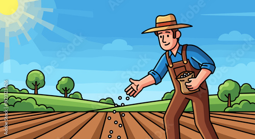 Farmer Sowing Seeds in the Field.