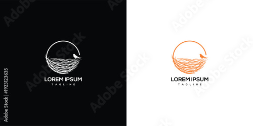 Bird Nest Logo Design - Nature Family Home Organic Minimalist.