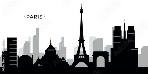 Paris France Skyline Silhouette Vector Illustration Famous Landmarks