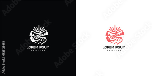 Foto Mountain River Logo Design - Nature Landscape Emblem.