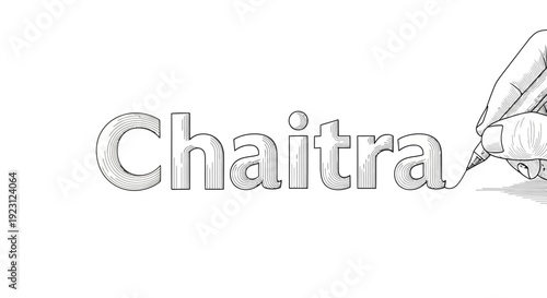 Hand Drawing the Word Chaitra with Pencil, Creative Writing and Art Concept