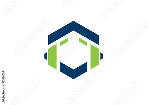 Modern Hexagon Logo Mark for Technology and Security Business With Blue and Green Geometric Design