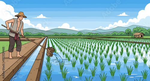 Farmer working in a rice paddy.
