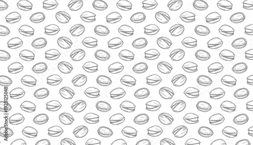 Pistachio Nut Seamless Pattern. Hand Drawn Pistachio Doodle  for Packaging Design. Pistachio Doodle Pattern. Sketch Vector Background