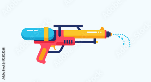 Colorful water gun spraying water a fun summer toy.
