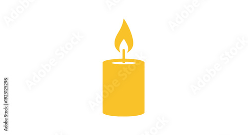 Simple yellow burning candle illustration with bright flame.