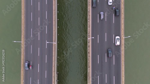 Aerial Top Down View of Florianópolis Access Bridges Over the Sea
