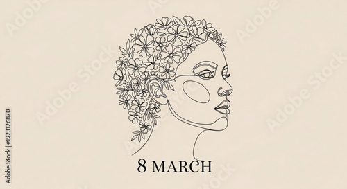 Woman face with flowers in hair and face cream on 8 march
