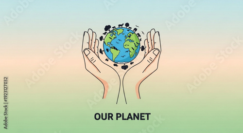 Hands cradling earth globe with pollution eco concept on gradient background