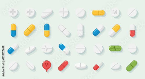 Assortment of colorful pharmaceutical pills and capsules for medical treatment.
