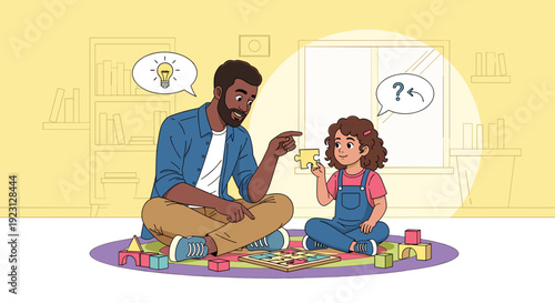 Father and Daughter Playing with Blocks Together 2.