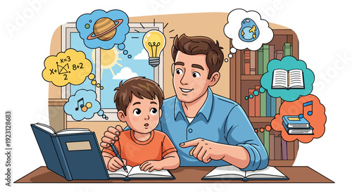 Father and Son Learning Together at Desk 1.