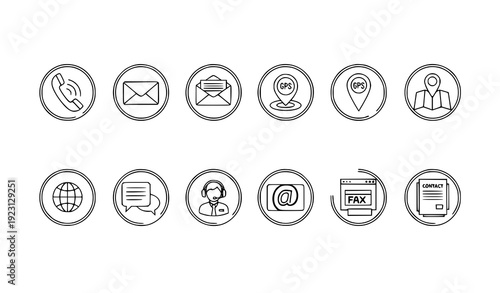 Editable Stroke Contact Outline Icons with Phone Mail Location and Message Symbols Vector