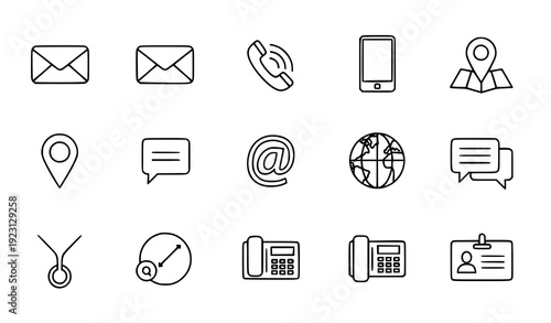 Modern Contact Line Icon Set with Mail Phone Address and Message Symbols Editable Stroke Vector