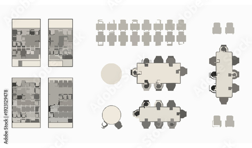 Interior Furniture Top View Collection with Auditorium Seating and Classroom Desk Plan Vector