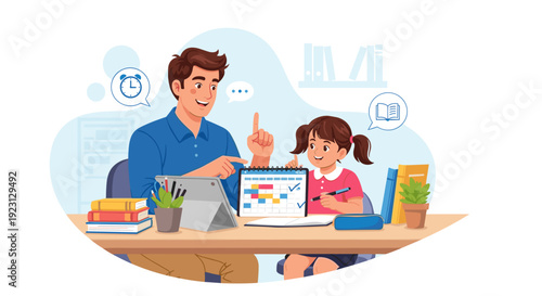 Man and Girl Using Computer Together.